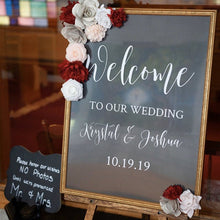 Load image into Gallery viewer, Vinyl Decal Sticker for DIY Wedding Welcome Sign // To Fit A2 or A3 sign // Easy to Apply Party Sign Decal // Event Signage DIY
