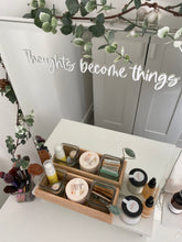Load image into Gallery viewer, Vinyl Decal Sticker &#39;Thoughts become things&#39; Mirror Mantra // Affirmation decal, perfect morning reminder to help visualise or manifest
