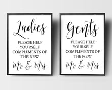 Load image into Gallery viewer, Vinyl Decal Stickers &#39;Ladies &amp; Gents&#39; for DIY Wedding Toilet Signage // A4/A3 // Easy to apply, make your own Bathroom Signs
